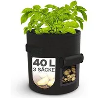 Praknu Pflanzkübel Kartoffelsack Pflanzsack 3er Set - 40L Groß - Mit Sichtfenster und (3er Set, 3 St)