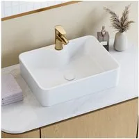 HOROW Aufsatzwaschbecken Waschbecken Waschtisch Keramik Rechteckig Aufsatzbecken mit Nano (für Bad & Gäste-WC Kratzfest Weiß, 48x37x13 cm)