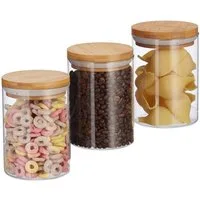 relaxdays Vorratsdose 3er Set Vorratsdosen aus Glas 600 ml, Glas