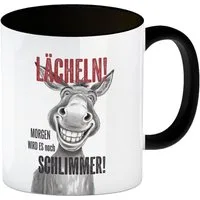 speecheese Tasse Grinsender Esel Lächeln Morgen wird es schlimmer Kaffeebecher in