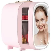DOVAMAN Kühlbox 4L Mini Kosmetik Kühlschrank mit LED-Spiegel, 4 l, Kühl & Heizfunktion, für Schlafzimmer, Büro & Auto