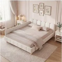 MODFU Polsterbett Inklusive Rausfallschutz für mehr Sicherheit (Packung, 1-tlg., aus Samt Stabile Massivholzbeine, geeignet für Kinder & Jugendliche), 140x200 cm mit variablen Armlehnen und Lattenrost(ohne Matratze)