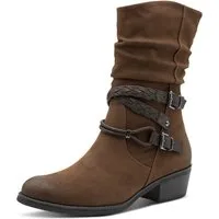 MARCO TOZZI Cowboy Stiefelette, Blockabsatz, Kurzstiefel, Westernstiefelette mit Flecht-Zierriemchen