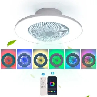 [EU Direct] Elfeland 100W 56cm Smart LED Ceiling Fan Light With RGB Ambient Light 3 Color Temperatures 360° Rotating 6 W
