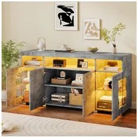 Merax Sideboard Buffetschrank mit LED-Beleuchtung (1 St), Kommode mit 3 Fächern, Glastüren und 6 Ablagen, Anrichte 140x40x70cm