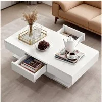 oyajia Couchtisch Wohnzimmertisch mit 2 Schubladen, Wohnzimmertisch Sofatisch Beistelltisch mit 2 Schubladen und Stauraum