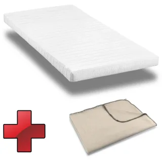 Komfortschaummatratze K10 100 x 200 cm, Höhe 10 cm, Härtegrad H3 + Sleezzz® Smart Kuscheldecke 140 x 200 cm