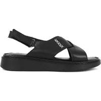 Celal Gültekin Plateau Klettverschluss Slingback Freizeit Damen Plateausandaletten Glattleder, Echtleder-Futter & Decksohle, Schwarz, 37