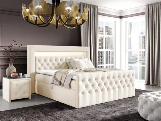 Boxspringbett Schlafzimmerbett ERNESTO Nr.2 160x200cm in Elisa Velvet Cremeweiß
