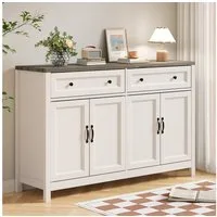 Bealife Sideboard Küchenschrank mit Arbeitsplatten,mit 2 Schubladen 4 Türen,Weiß
