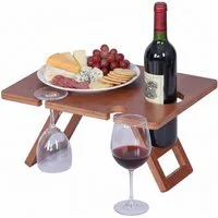 relaxdays Tabletttisch Picknick Weintisch aus Bambus