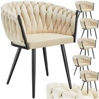 tectake Esszimmerstuhl Samtstuhl gepolstert, mit Samtbezug, Knotendesign, 60,5 x 55 x 75 cm (Polsterstuhl Astano in Sand, 6 St), Stahlbeine, höhenverstellbare Kunststofffüße, Belastbarkeit 120 kg