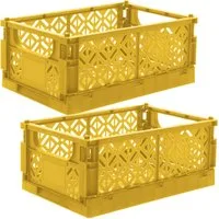 Koopman Klappbox Transportbox Kleinteilebox Faltbox 25x16x10cm 2 er Set, Gelb, Faltbar, Kunststoff, Tragegriffe, Stabil