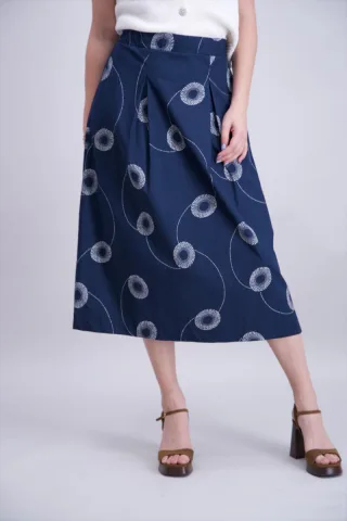 signe nature - Ausgestellter Midirock mit Allover-Muster und elastischem Bund blau - Gr. - 36