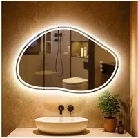 PESENXAN Badspiegel Asymmetrischer LED Spiegel 80x53 cm mit Beleuchtung dimmbar (1-St), 3 Lichtfarben, Touch-Schalter, Speicherfunktion fürs Bad
