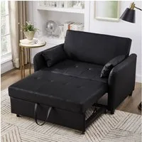 Merax Schlafsofa mit Schlaffunktion aus Kunstleder, 1 Teile, Ausziehbares Sofabett mit 3-fach verstellbarer Rückenlehne & 2 Kissen