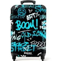 NoBoringSuitcases.com© Hartschalen-Trolley Straßenkunstwerk mit blauen Texten 55x35x20cm, 4 Rollen, Reisetasche mit Rollen, Koffer Handgepäck Flugzeug
