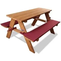 Coemo Garten-Kindersitzgruppe, (Set, 1-tlg), Rotbraun Picknicktisch Holz Kinder Sitzgruppe Sitzgarnitur mit Kissen