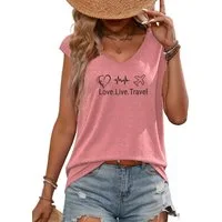 PYLIKE V-Shirt Damen Sommer Casual bequemes Achselhemd mit ausgefallene Print-Shirt Bequem für Freizeit und Büro,Strandurlaub