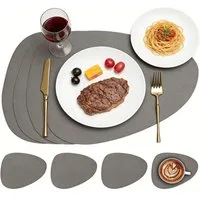 Zaewry Platzset Tischsets Leder und Untersetzer, Tischsets Abwaschbar, (4-St), Rund Doppelseitigen rutschfest Platzdeckchen