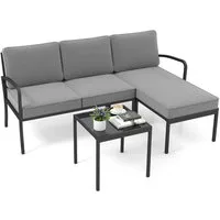 COSTWAY Gartenlounge-Set, (3-tlg), mit Kissen, wetterfest Metall für Garten, Balkon