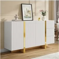 Merax Sideboard mit 3 Türen, 3 Schubladen & Stauraum (1 St., Stauraumschrank 140x36x75cm), Kommode mit gedämpfte Scharniere mit goldenen Zierleisten