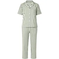 fashionshowcase Schlafanzug Damen Pyjama – Hausanzug grün weiß gestreift kurzarm mit Knopfleiste (2 tlg., 2-teiliges Set) luftiger Schnitt, angenehm weich & atmungsaktiv