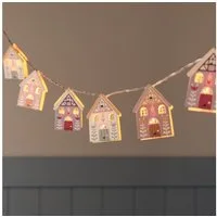 Lights4fun LED-Lichterkette 10er LED-Lichterkette mit Holzhäuschen & Timer in Warmweiß