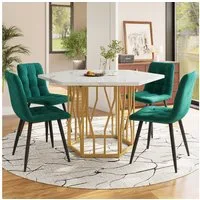 Flieks Essgruppe sechseckiger Esstisch mit 4 Stühlen Set, (Set, 5-tlg., 1 Tisch mit 4 Stühlen), Sitzgruppe Küchetisch 115,5x100x75 cm Esszimmerstuhl Samt