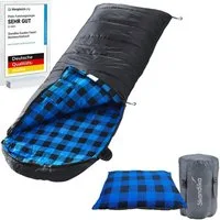 Skandika Schlafsack Dundee + Kopfkissen, 3 Jahreszeiten, bis -20°C - 220x80cm, Koppelbar (Innentasche mit Klett, Koppelbar, Kapuze/Kopfteil mit Kordel), Innenfutter aus Baumwolle/Flanell, Kompressionssack, Waschbar