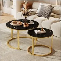 Hiazurm Couchtisch Couchtisch 2er Set mit Marmormuster, Kaffeetisch, Beistelltisch (Satztisch für Wohnzimmer & Büro & Schlafzimme & Balkon, 2er Set), 70x45cm+50x40cm, Rund