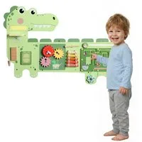 AIYAPLAY Lernspielzeug Montessori Motorikbrett Holz Busy Board mit Xylophon Uhr Zahnrädern (Dinosaurier Wandmontiertes Activity Board, 1-St., Frühes Lernspielzeug), für Kinder Mädchen ab 2 Jahr