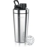 Arendo Protein Shaker Edelstahl Eiweißshaker 750 ml, verschließbar, bruchfest, BPA-frei, Edelstahl, auslaufsicher, spülmaschinengeeignet, mit Tragegriff und Mixball