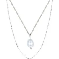 Hey Happiness Perlenketten-Set Damen 2-tlg., Schmuckset, Layer Halskette Silber 925 mit weißen Perlen, Brautschmuck