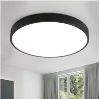 style home LED Deckenleuchte Runde Deckenlampe aus Metall, LED fest integriert, Leuchte für Wohnzimmer Schlafzimmer Küche Diele, 40x40x4cm, Schwarz