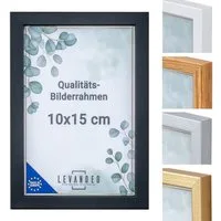 Levandeo® Bilderrahmen, Bilderrahmen Echtholz Made in EU 10x15 Schwarz Glasscheibe Fotorahmen
