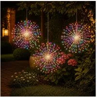 ibettertec LED Solarleuchte 4 Stück LED Solar Gartendeko Solarlampen Garten 80 LED Feuerwerk, 26cm Feuerwerk hängend, LED fest integriert, gartendeko, solarlampen für außen, Bunt, Warmweiß, Leuchtmittel, Wetterfest Pusteblume Solarlampen 8 Modi mit E