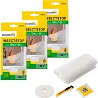 SCHELLENBERG Fliegengitter-Gewebe für Fenster ohne bohren, (Set, 3-St), Insektenschutz inkl. Befestigungsband, 100 x 100 cm, weiß, anthrazit