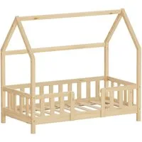 ML-DESIGN Spielbett Hausbett Kinderbett inkl. Lattenrost kreativ Bodenbett für Kinder, Abenteuerbett ohne Matratze 70x140cm Holzbett Natur Kiefer Bettgestell