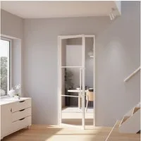 inova wohnen Zimmertür Loft-Glastür mit Stahlrahmen, Komplettset, 3-Felder, Klarglas, 830x2115 mm, Türzarge und Stabgriff in Weiß, DIN links