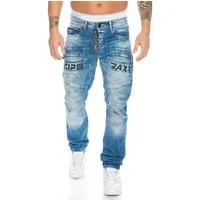 Cipo & Baxx Regular-fit-Jeans Herren Jeans Hose mit Big Label Lettern und Reißverschlüssen Kleine Abriebstellen in der Waschung