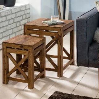 Beistelltische Tisch 2er Set BUDAK Sheesham Massivholz
