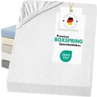 Carpe Sonno Spannbettlaken Boxspringbett Baumwolle 90x200 100x200 140x200 160x200 180x200 200x200, Jersey, Gummizug: rundum, (1 Stück), Mako Jersey Spannbetttuch kochfest Wasserbett Matratze bis 50 cm