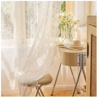 Sunicol Gardine Stickerei Spitze Voile Gardinen, Transparent Vorhang mit Perle, Weiß (2 St), Kräuselband, Vorhänge für Wohnzimmer Schlafzimmer