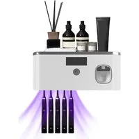 FELIXLEO Lernzahnbürste UV Zahnbuerste Sanitizer Halter Wand mit Zahnpastaspender Grau