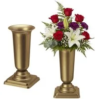 matches21 HOME & HOBBY Dekovase Grabvasen mit Sockel zum Hinstellen 2er Set 31 cm, gold (2 St), Wetterfeste Grabschmuck Kunststoff Friedhofsvasen