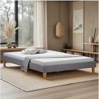 Homestyle4u Polsterbett 140x20 Futonbett mit Lattenrost Doppelbett Grau ohne Kopfteil niedrig (Komplett-Set mit Lattenrost, Matratze mit OEKO-TEX® Standard 100), Holzbeine