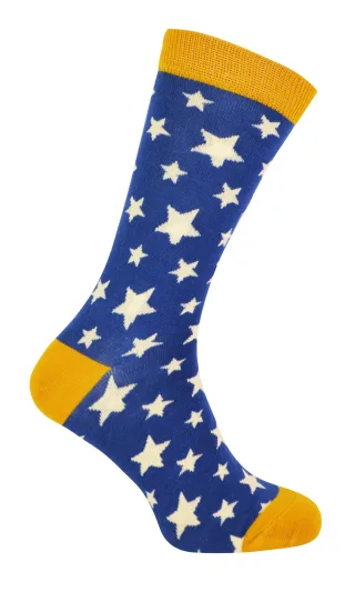 Herr Heron - Herren Bambus Socken | Neuheit Funky Socken | Gemusterte Argyle gestreifte Socken | Atmungsaktiv Weich | Geschenke für Ihn - Sterne (Marine)