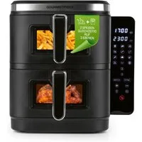 GOURMETmaxx Heißluftfritteuse FryUp Vertikale Doppelkammer-Heißluftfritteuse, 10 l - Touchscreen, Sichtfenster, 2800 W, Power von 2 Fritteusen in einem mit Sichtfenster 12 Programme