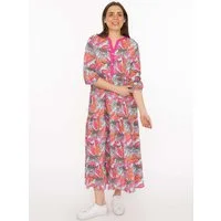 Zwillingsherz Maxikleid "Wild Jungle" Mustermix mit Leopard, Knopfleiste und 3/4 Arm